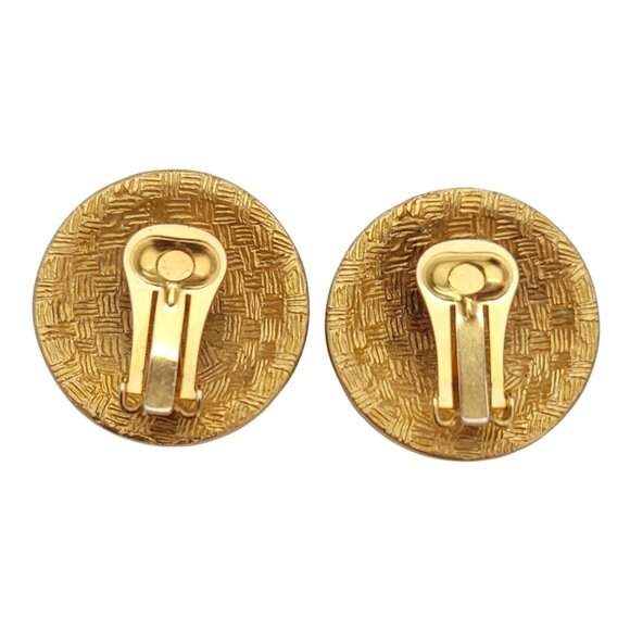 Gold Tone Round Raised Shield Design Clip On Earrings E846 - Picture 6 of 9